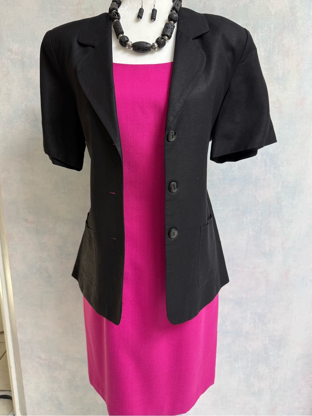 Like New Dress Barn Black-Black Linen Short Sleeve Lined, Lightweight Jacket
